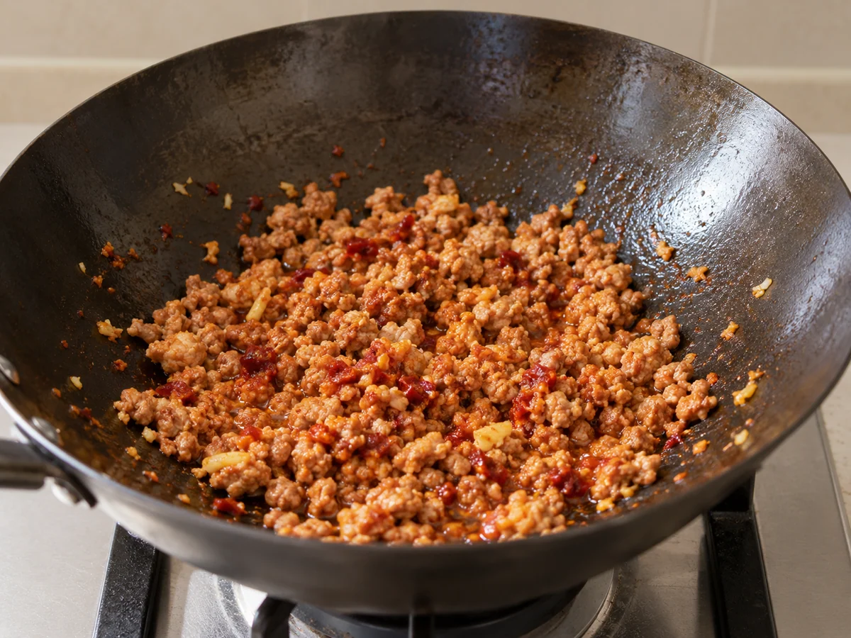 Cook minced pork