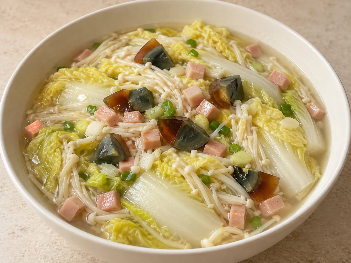 Baby napa cabbage in broth