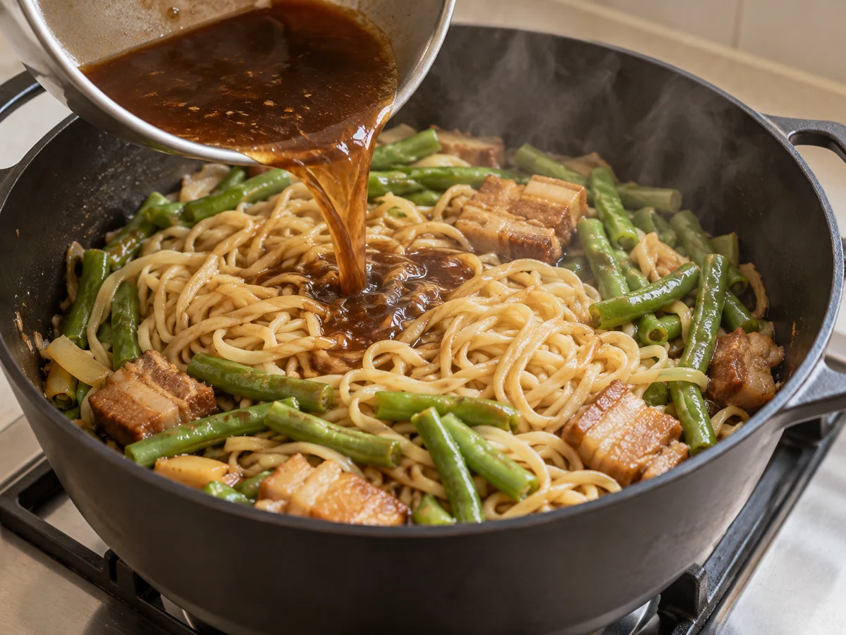 Return sauce and finish braising