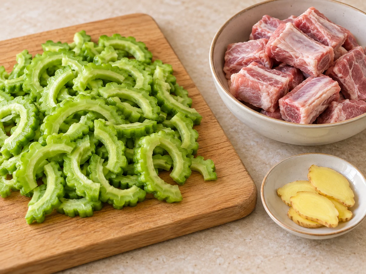 Prepare bitter melon and ribs