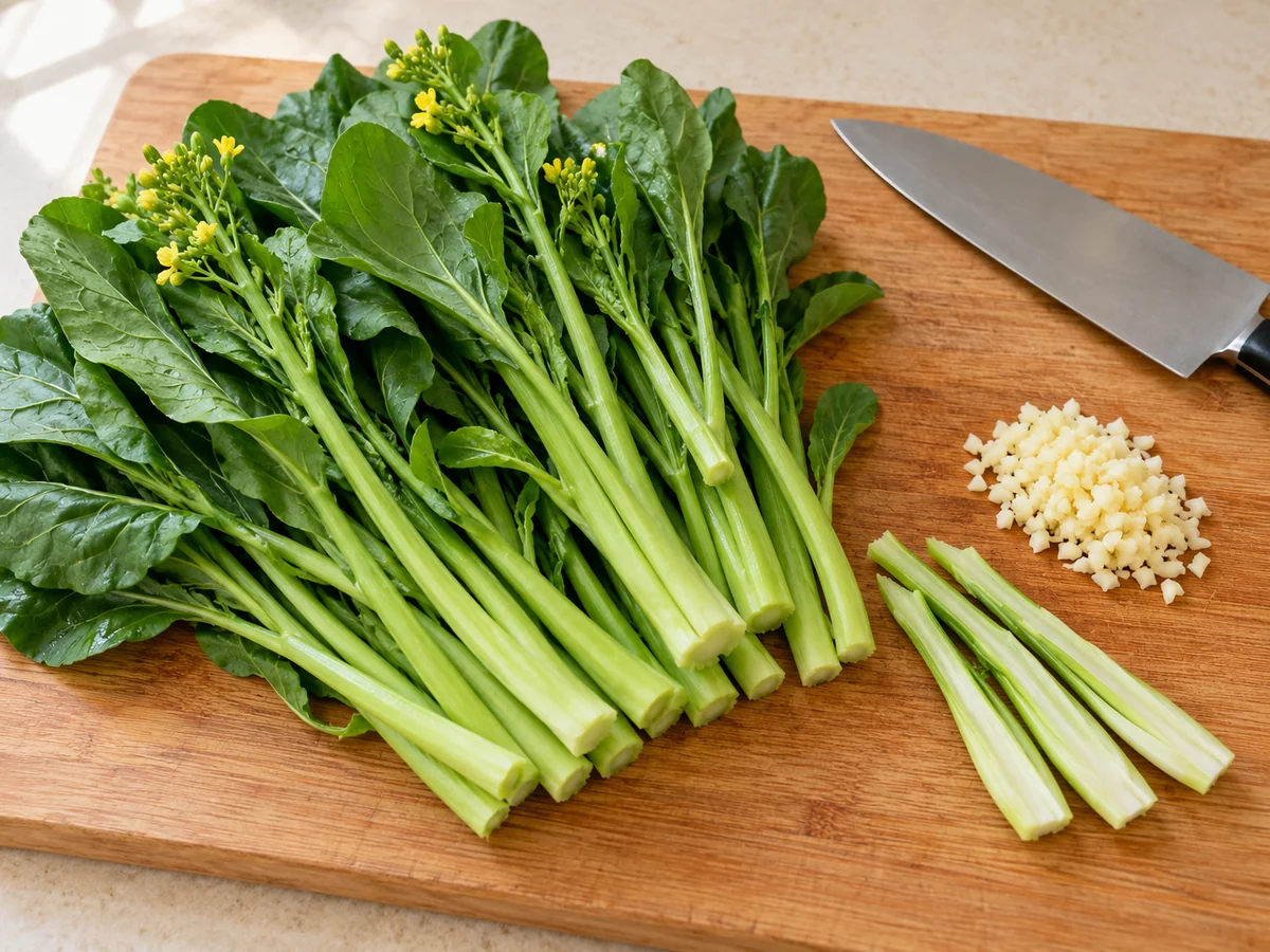 Prepare the greens and garlic