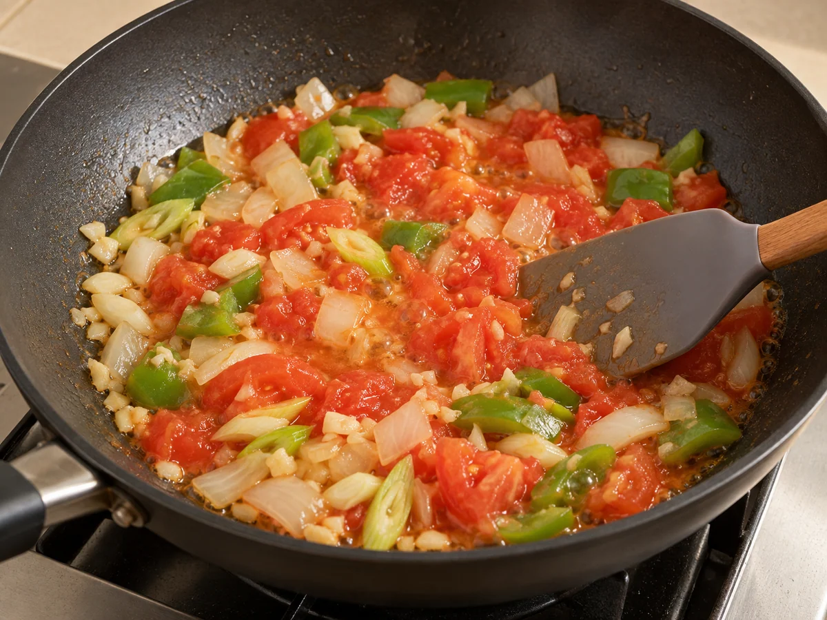 Cook vegetables in a second pan