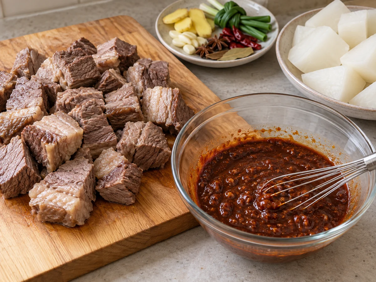 Cut safely and mix the sauce