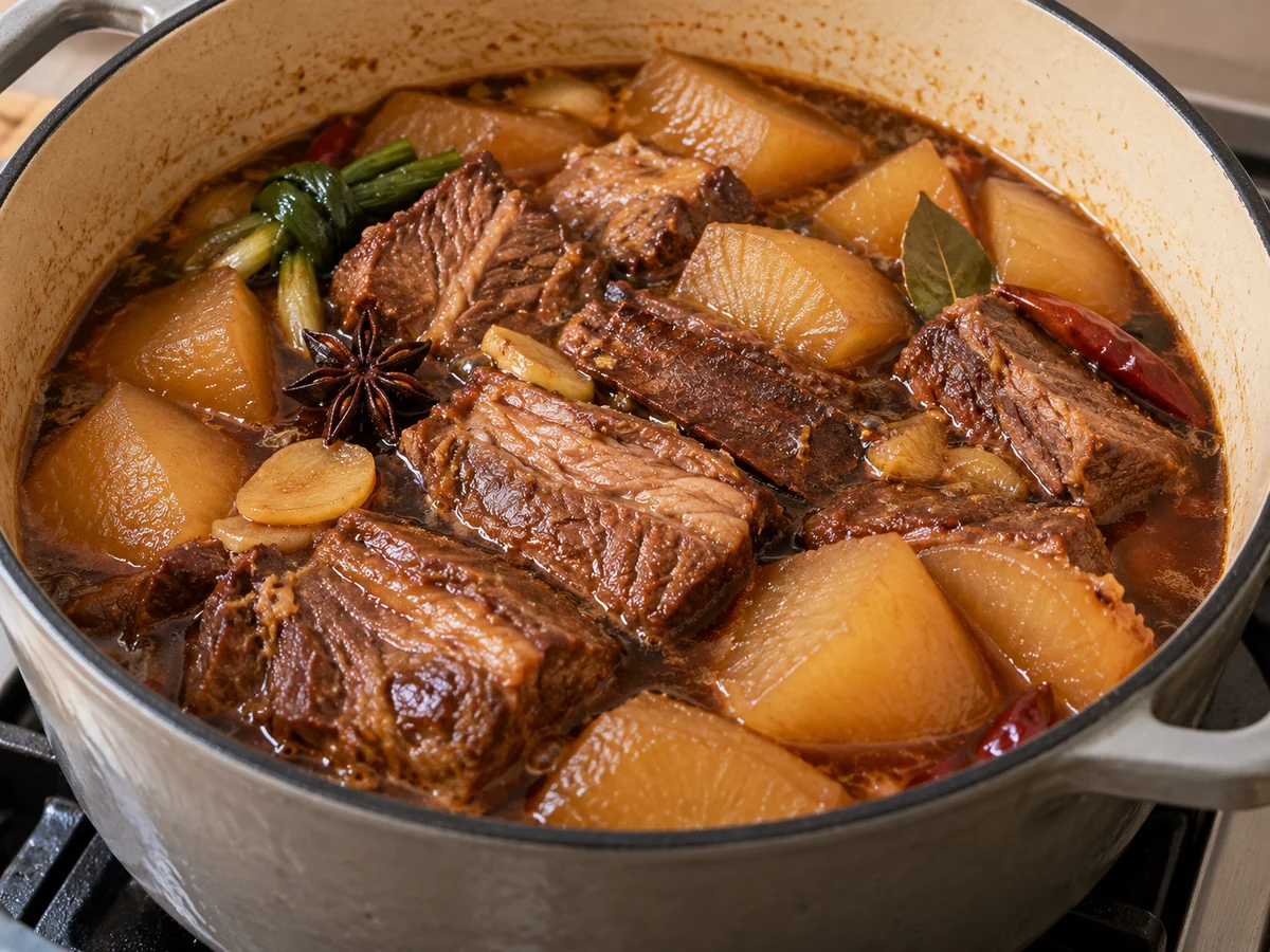 Add radish and finish braising