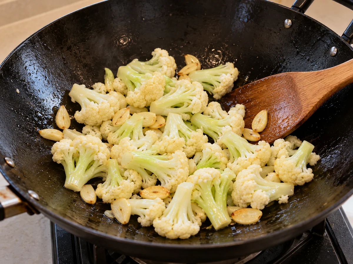 Sauté garlic and cauliflower