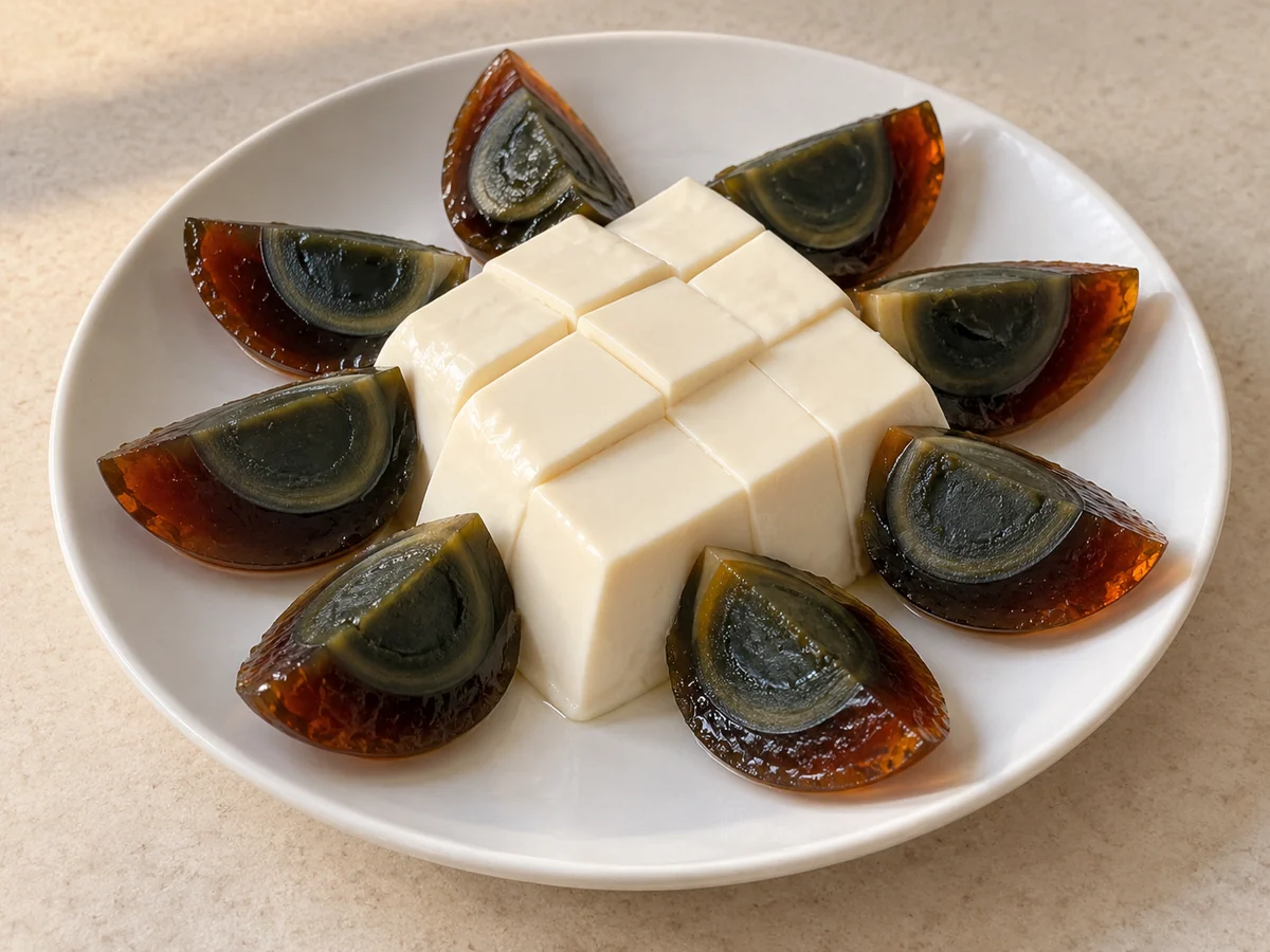 Cut the eggs and tofu