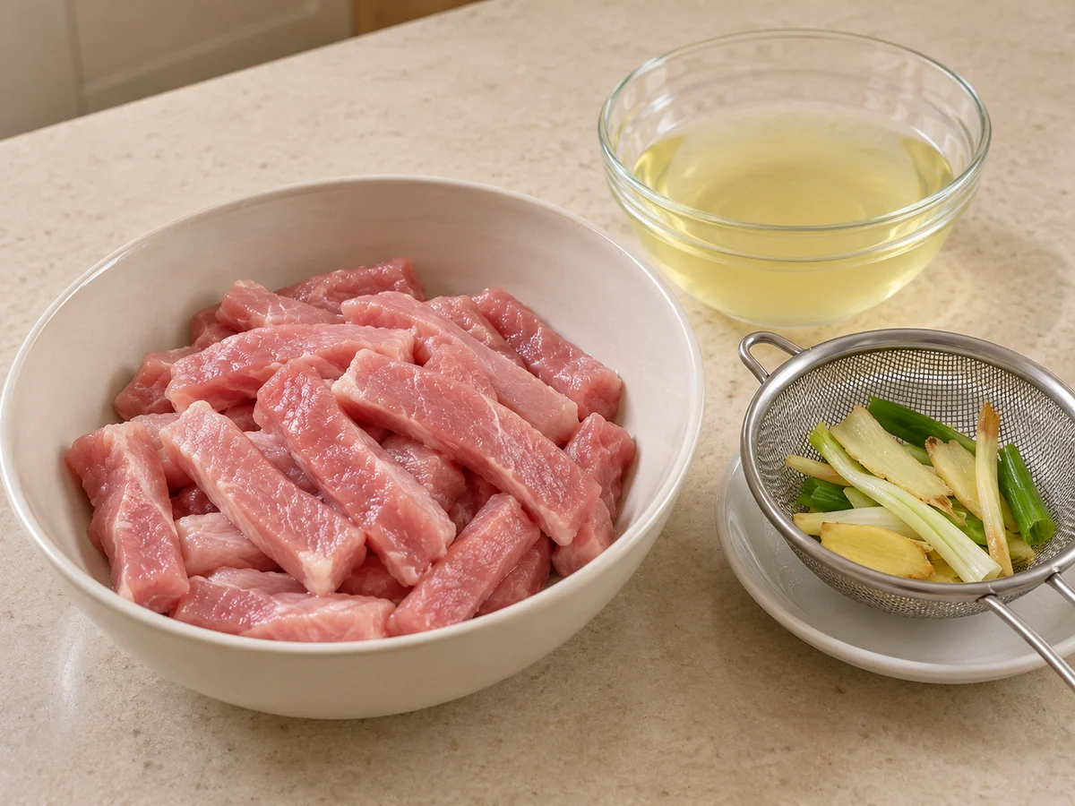 Make aromatic water and cut pork