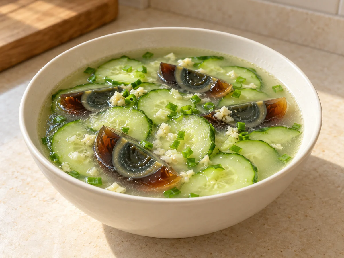 Cucumber and century egg soup
