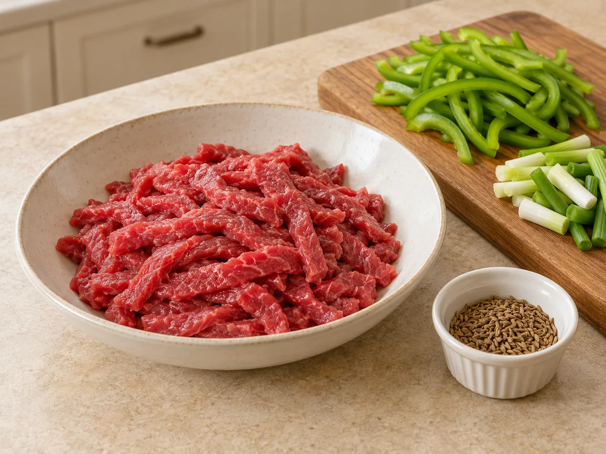 Slice beef and peppers