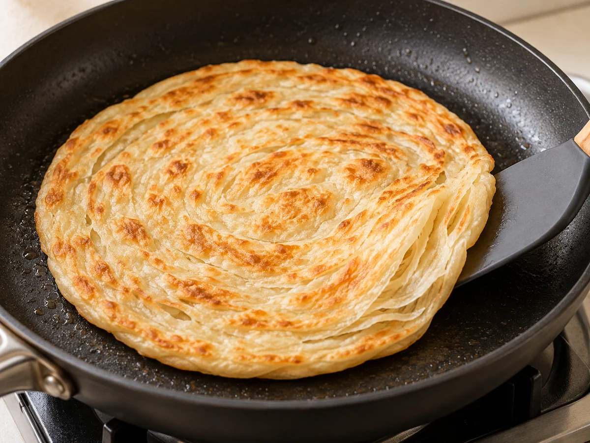 Pan-fry the flatbreads: Both sides are golden and layered and the dough is cooked inside.