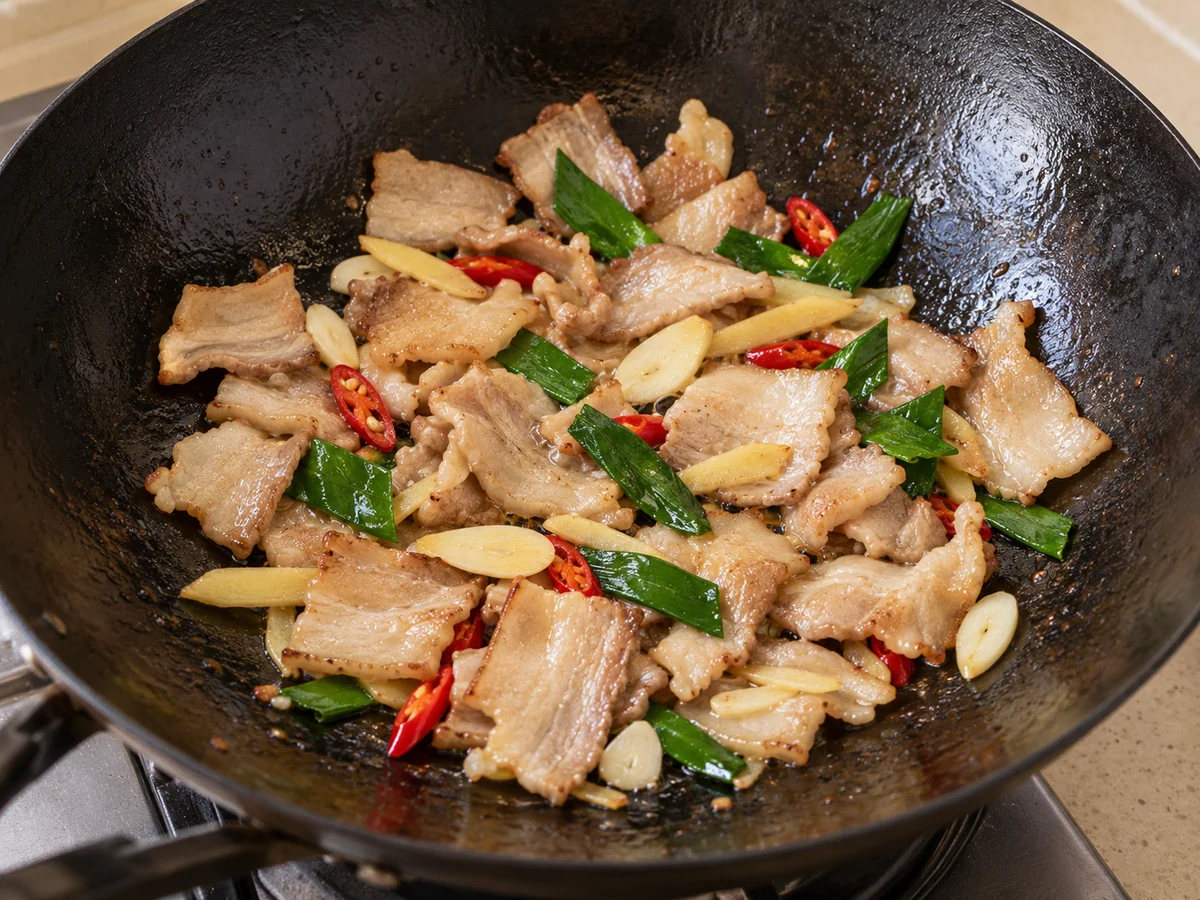 Cook pork and aromatics