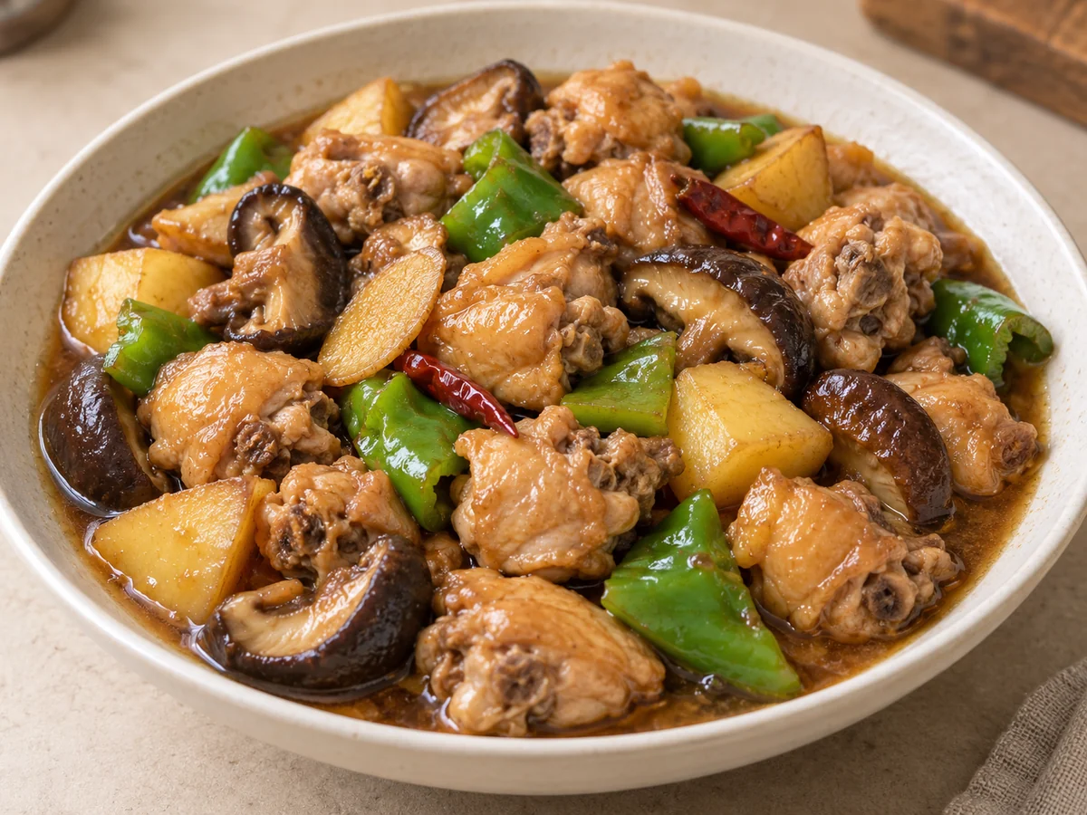 Braised chicken with mushrooms