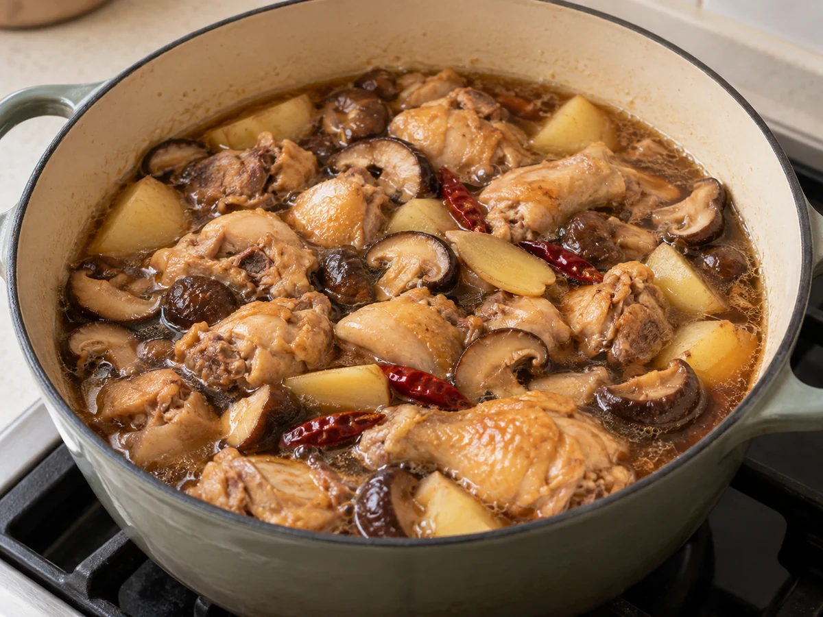Braise with mushrooms and water