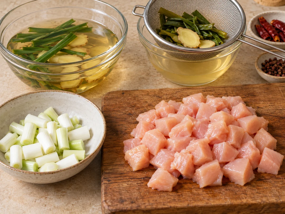 Make infusion and dice chicken