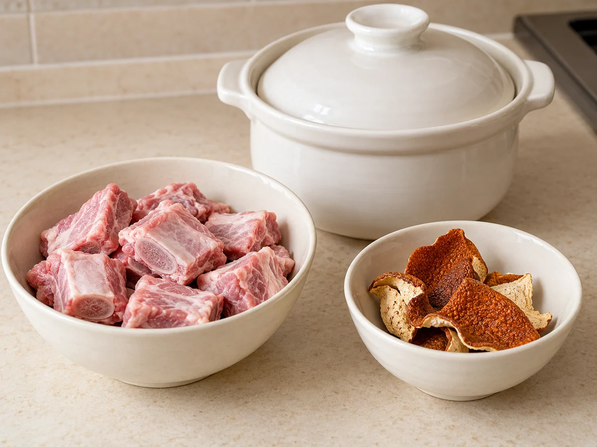 Prepare ribs and mandarin peel