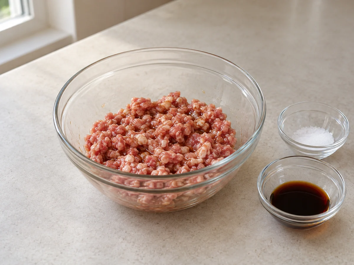 Season minced pork