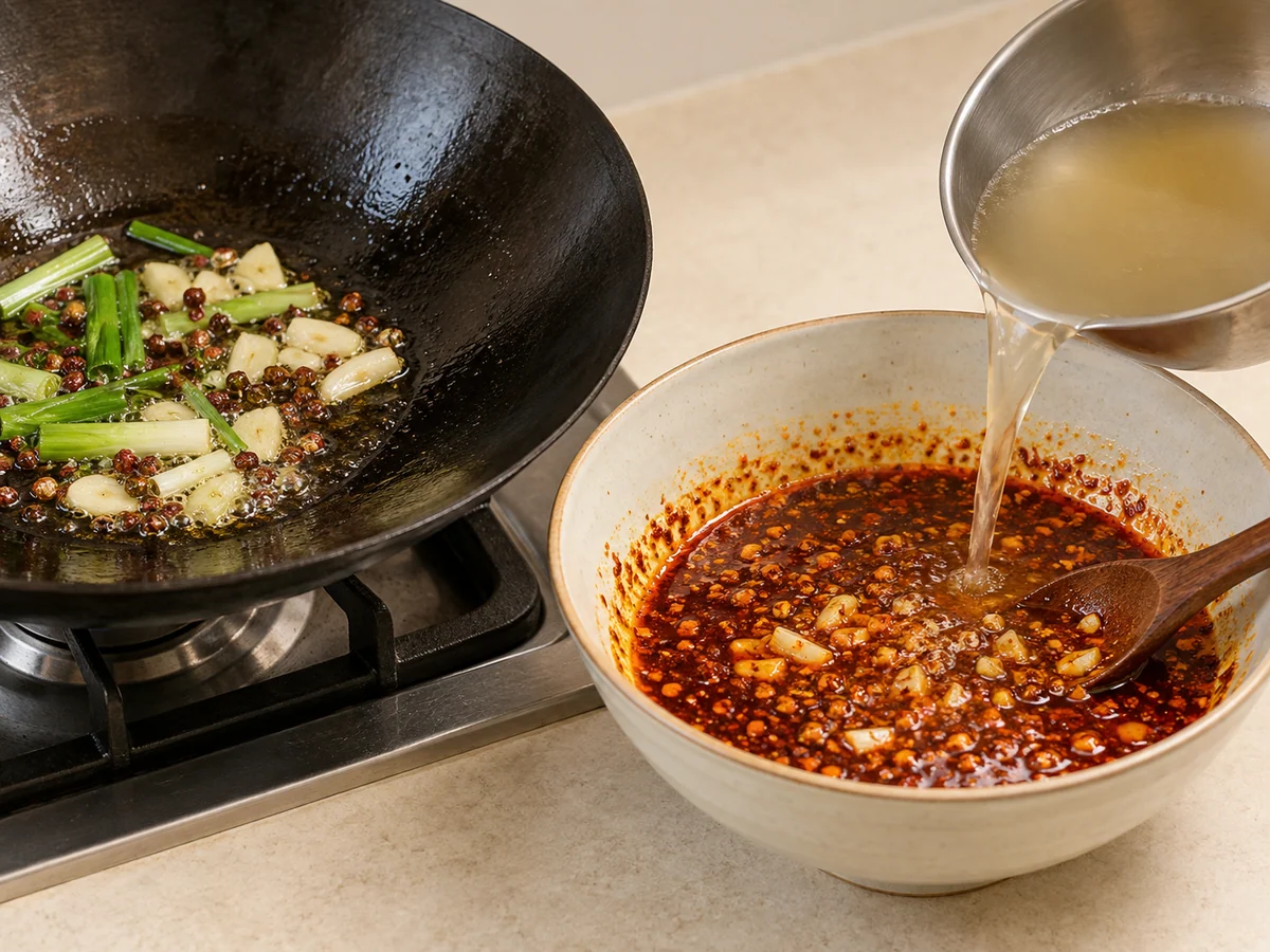 Gently cook chili dressing