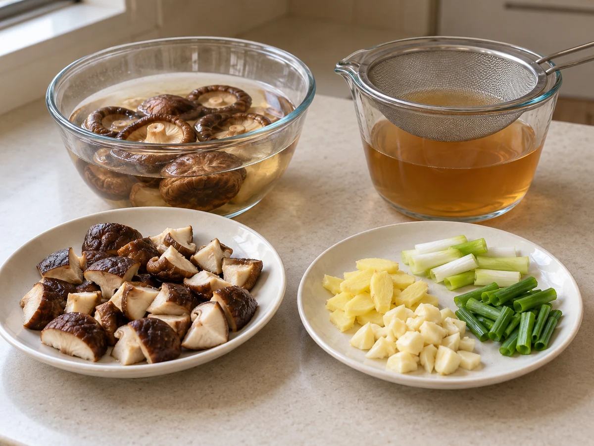 Soak mushrooms and prepare