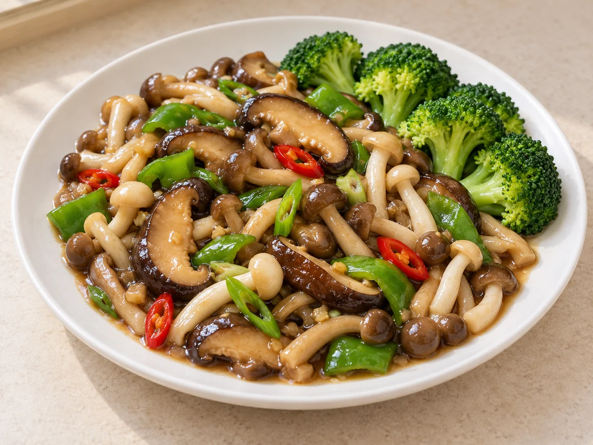Mixed mushrooms in oyster sauce