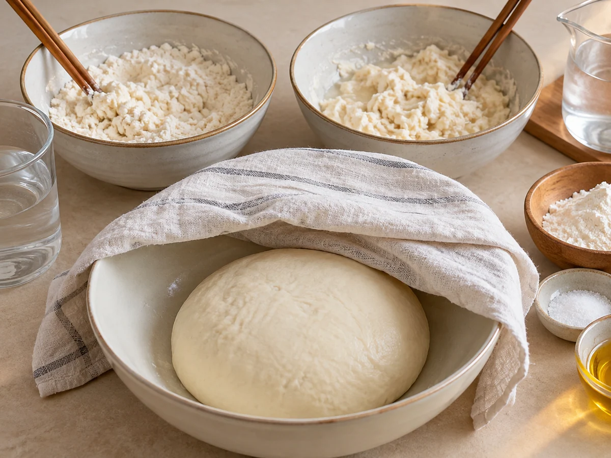 Mix partly scalded dough and rest
