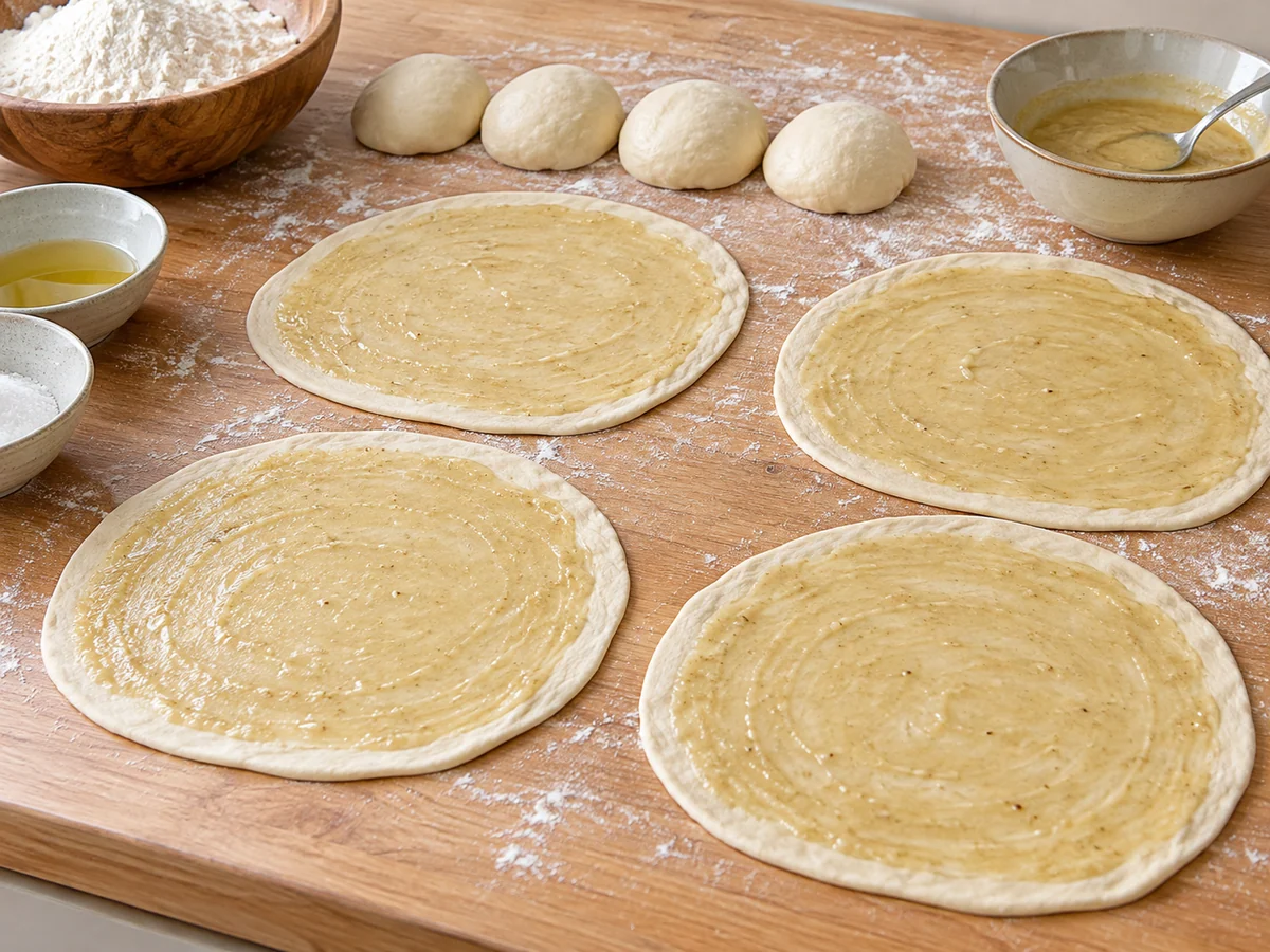Divide dough and spread paste