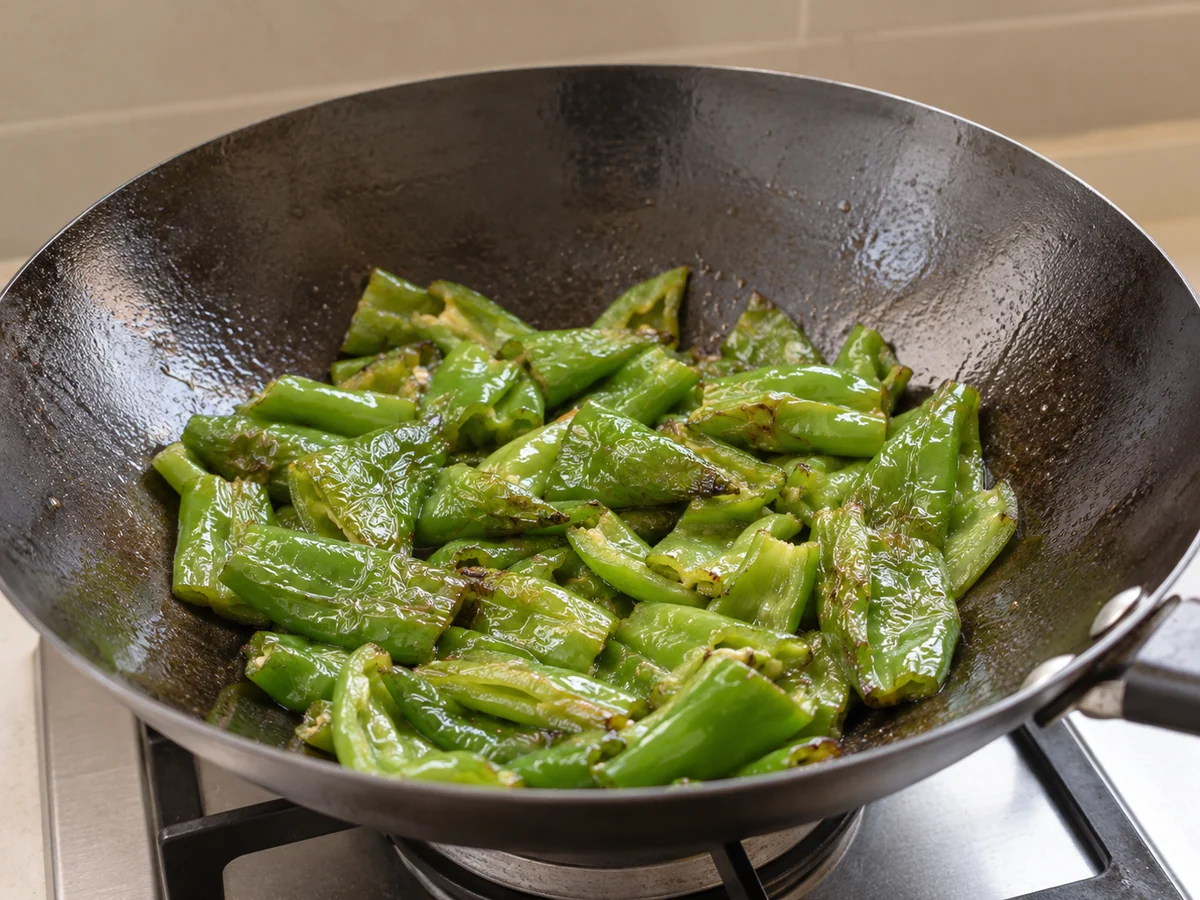 Dry-fry peppers