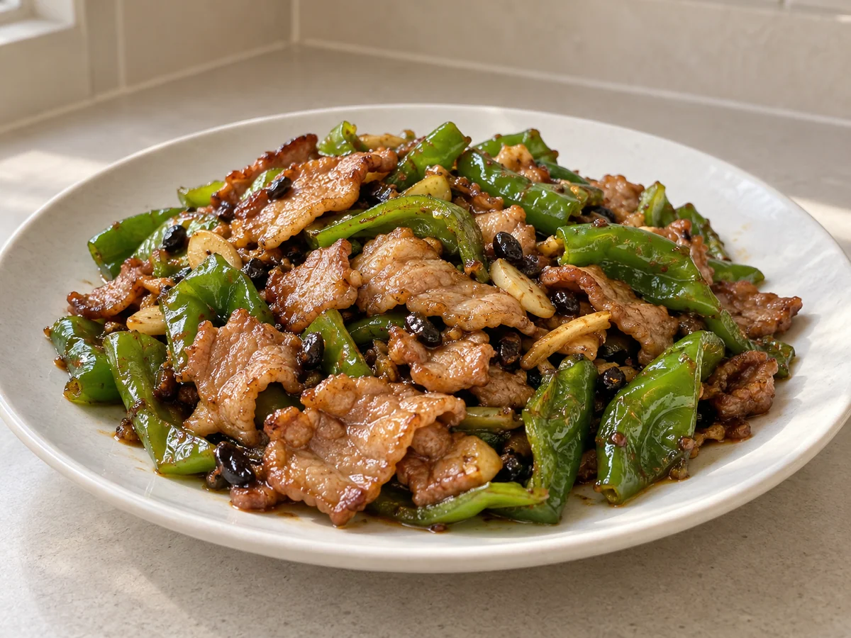 Pepper and pork stir-fry