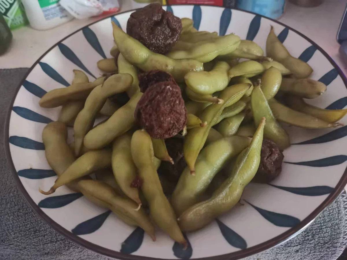 Edamame with preserved plums