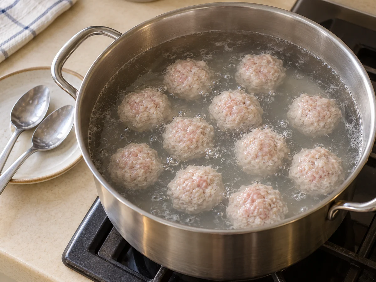 Gently poach meatballs