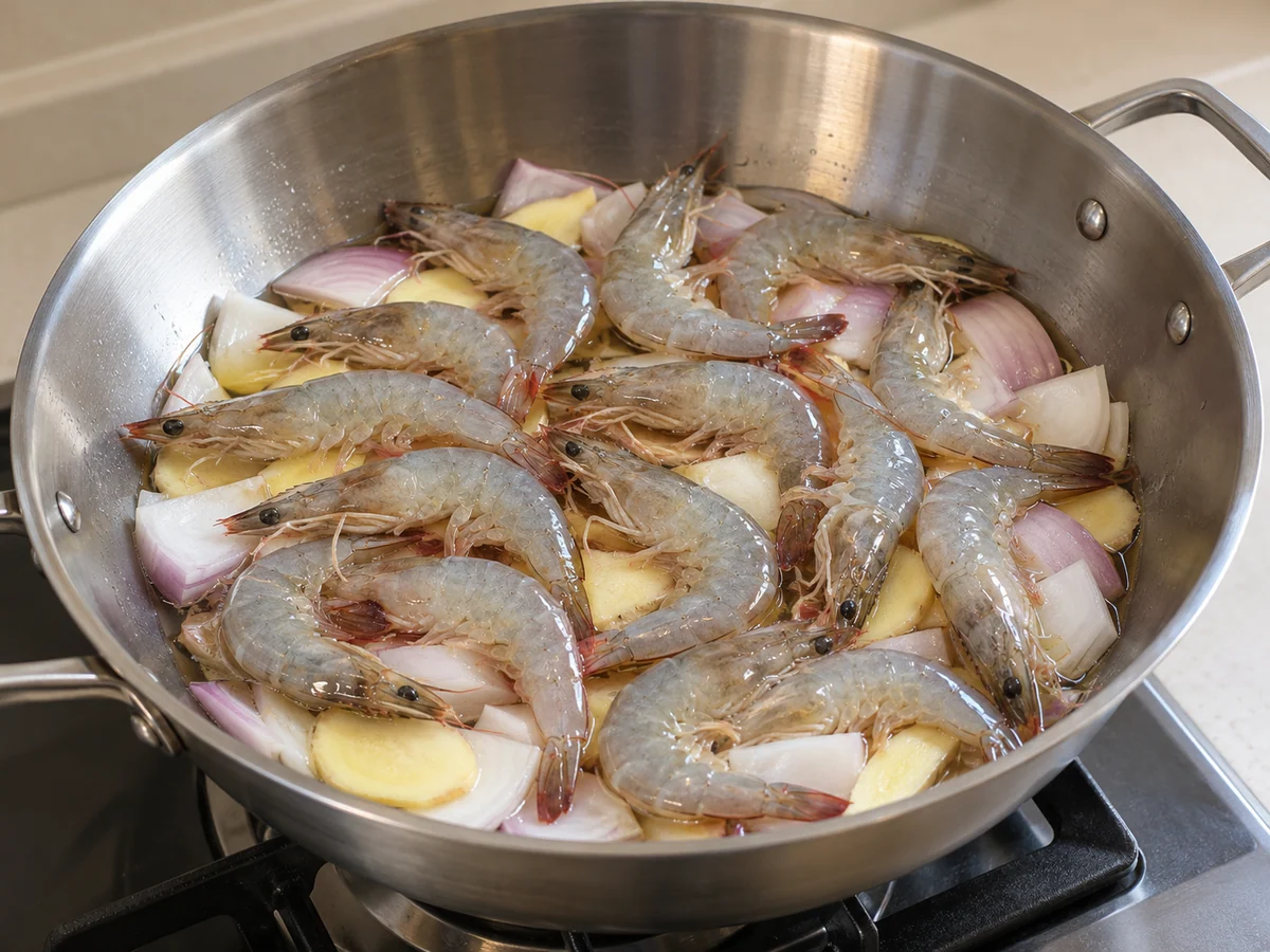 Prepare the vegetable bed and shrimp
