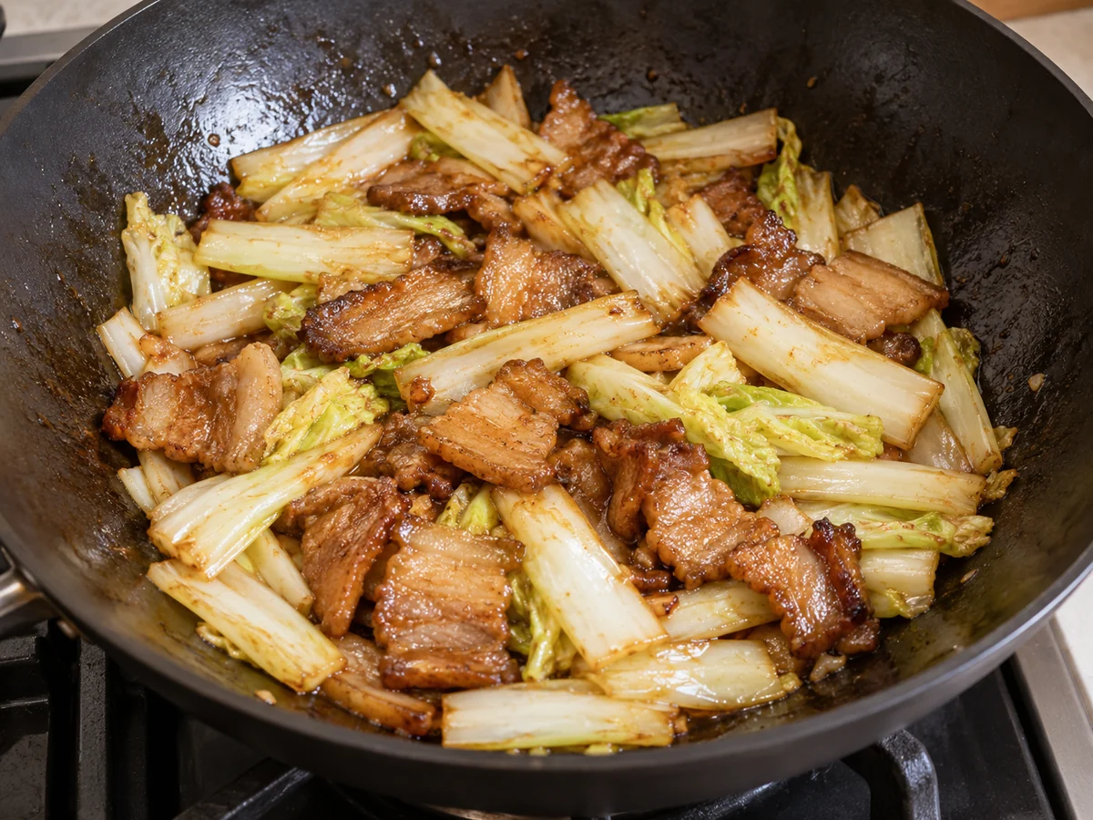 Brown pork and add stems