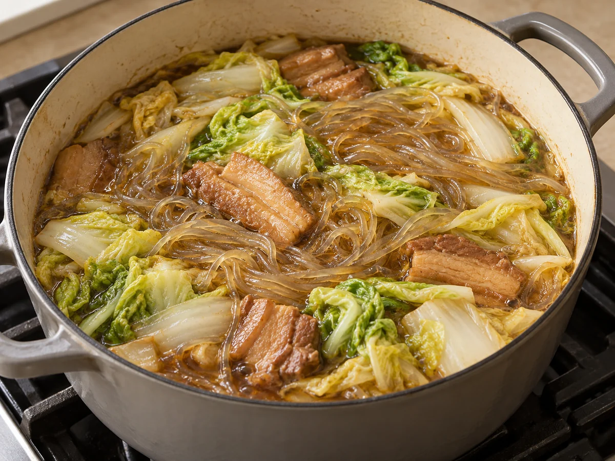 Add leaves and noodles