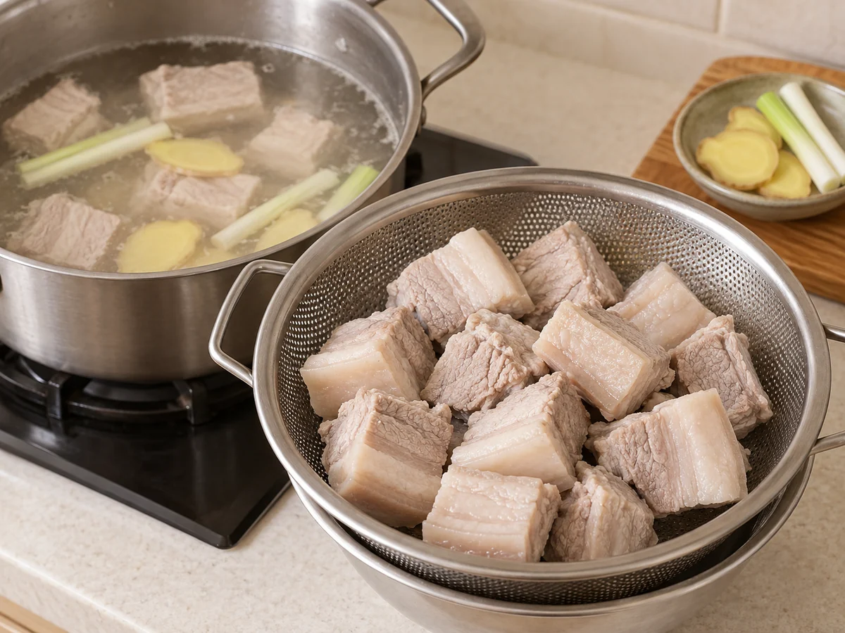 冷水下肉焯煮