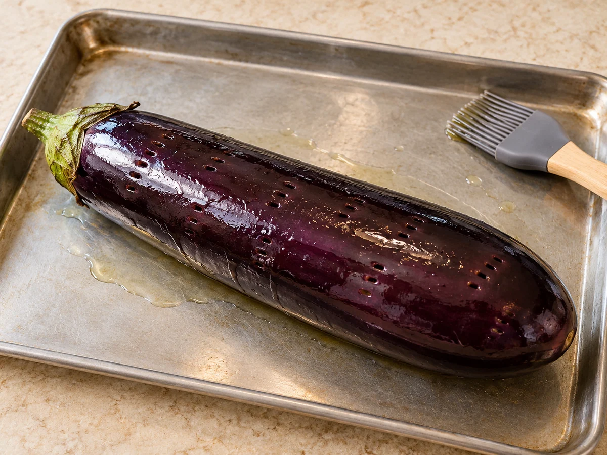 Preheat and prepare the eggplant