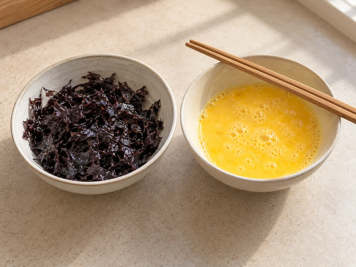 Prepare the seaweed and eggs