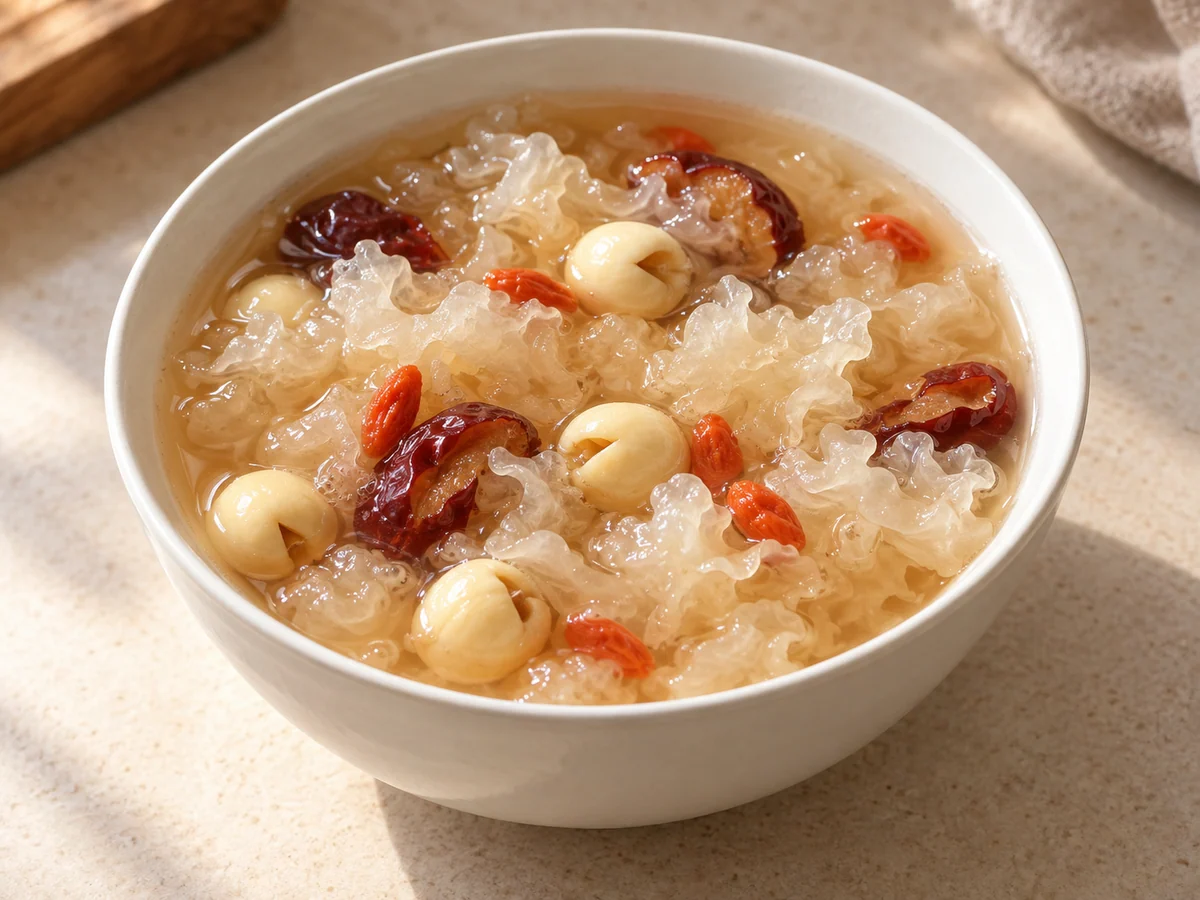 Snow fungus and lotus seed sweet soup
