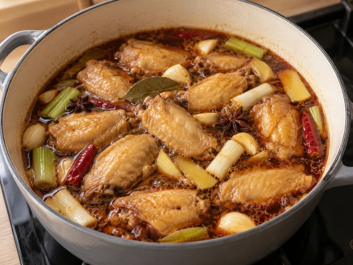 Add spices and liquid
