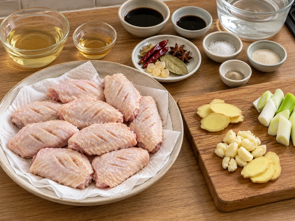 Prepare wings and aromatics