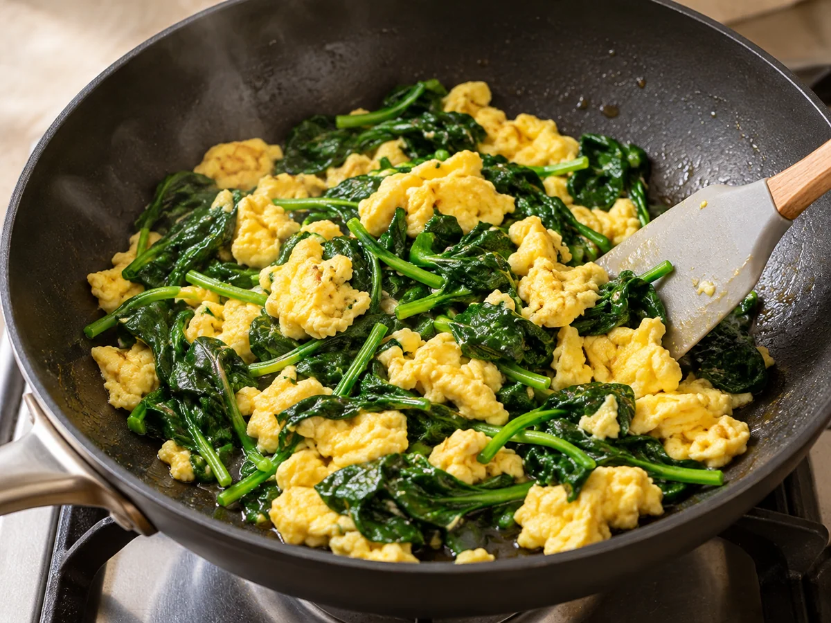 Stir-fry the spinach