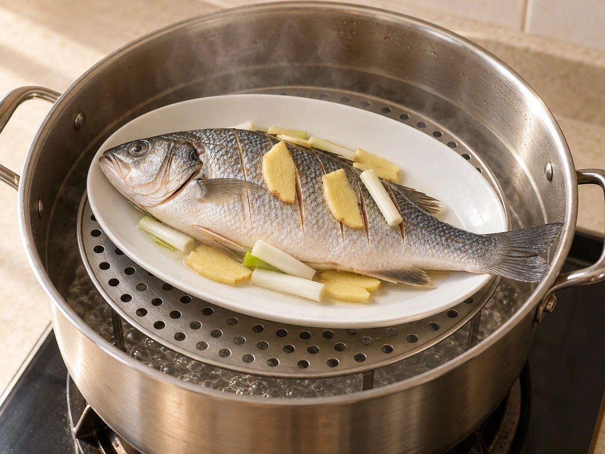 Arrange the fish and steamer