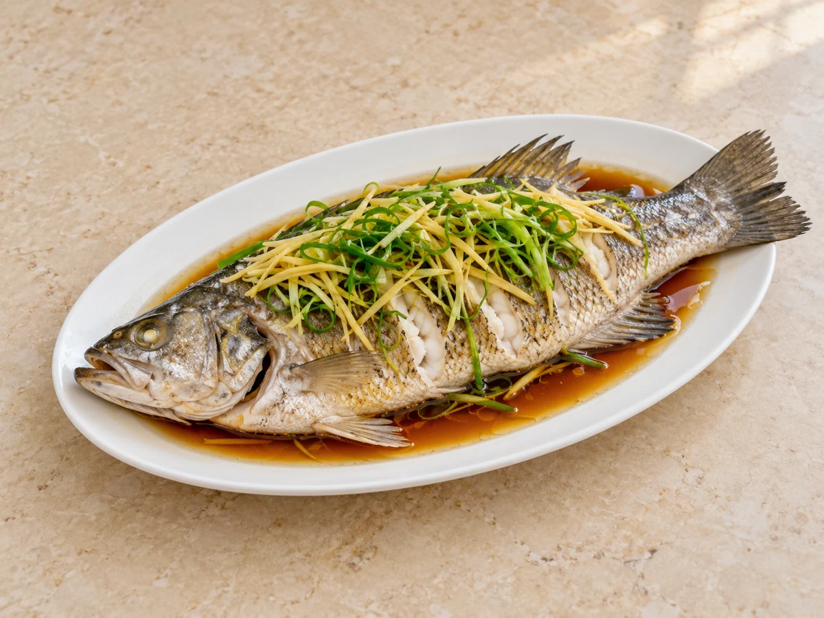 Steamed sea bass