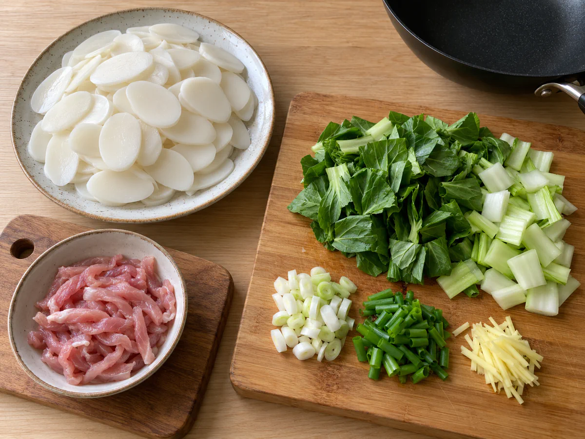 Prepare pork and vegetables