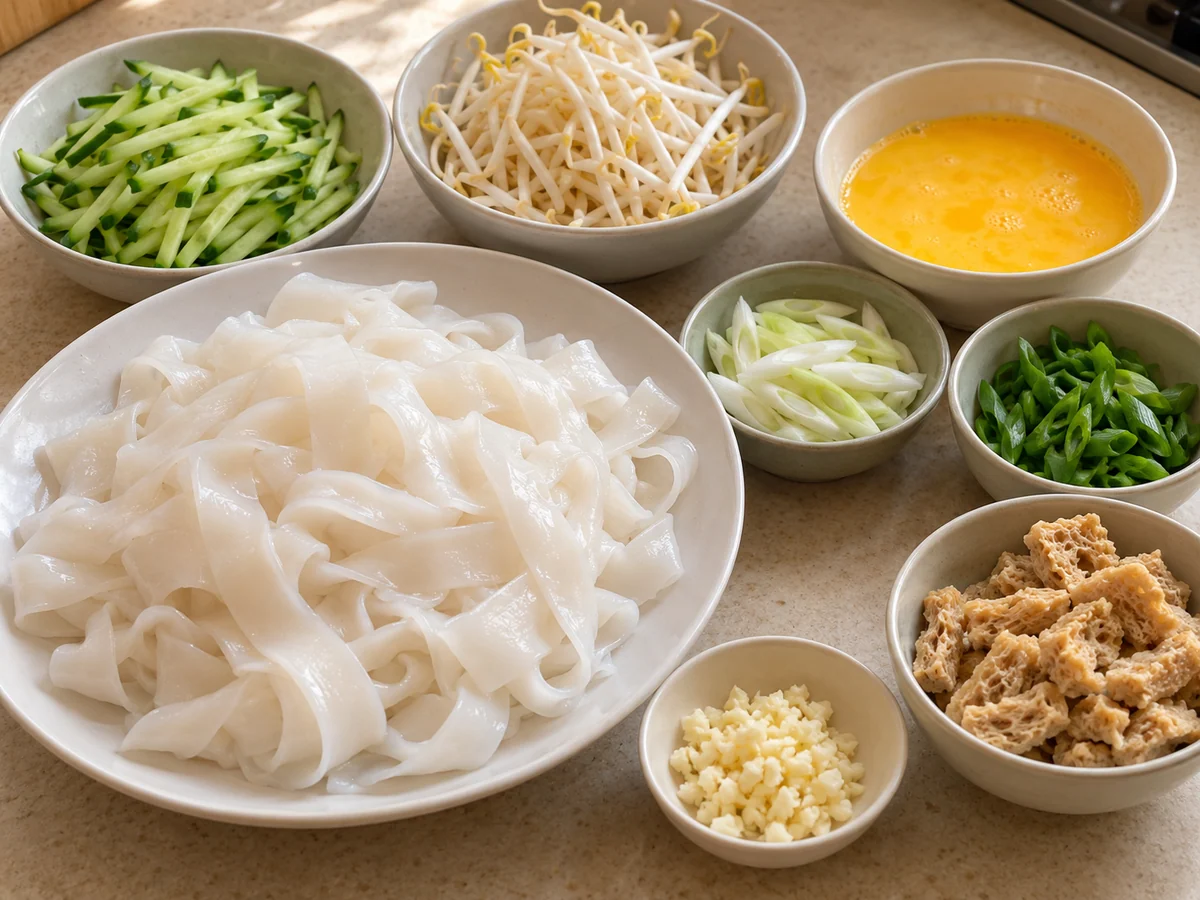 Prepare vegetables and noodles