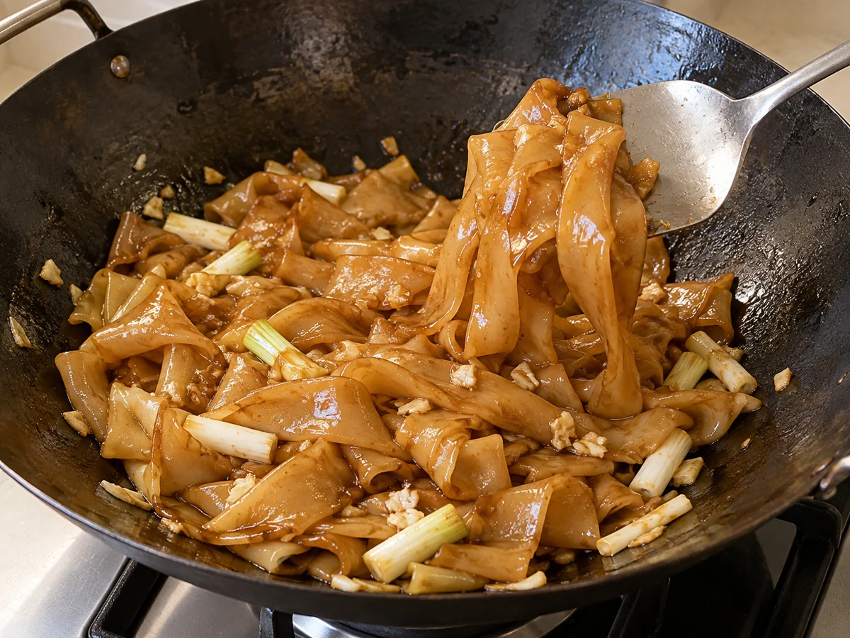 Fry aromatics and noodles