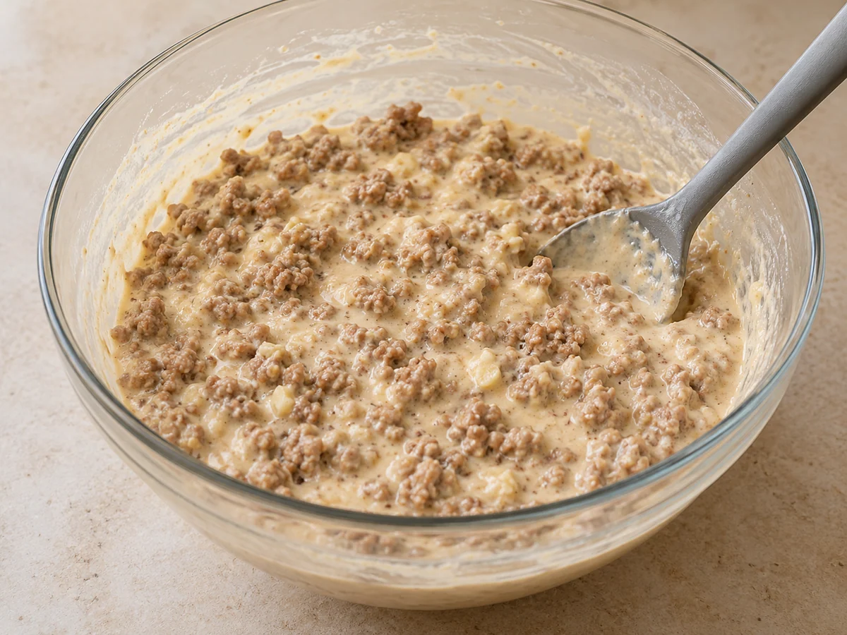 Cook pork before adding to batter