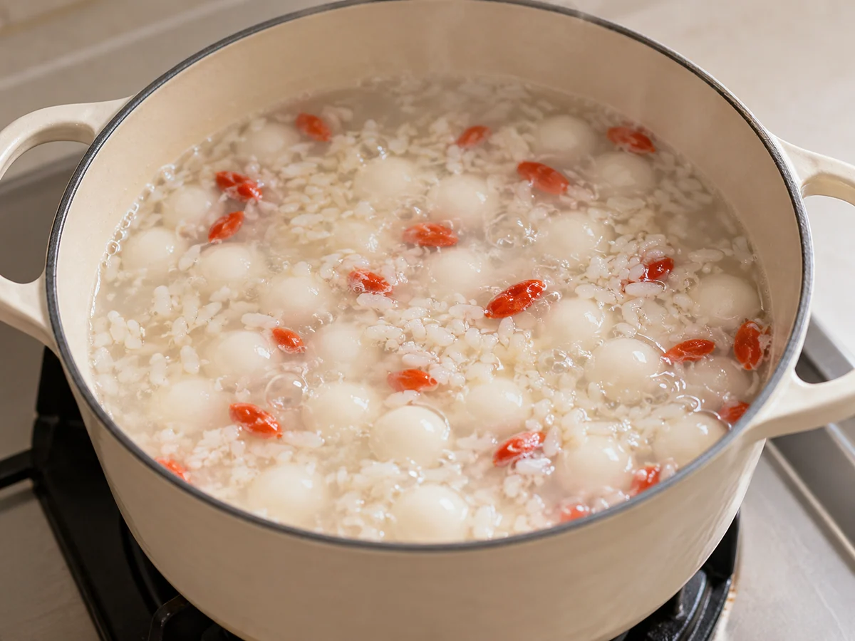 Add fermented rice and goji berries