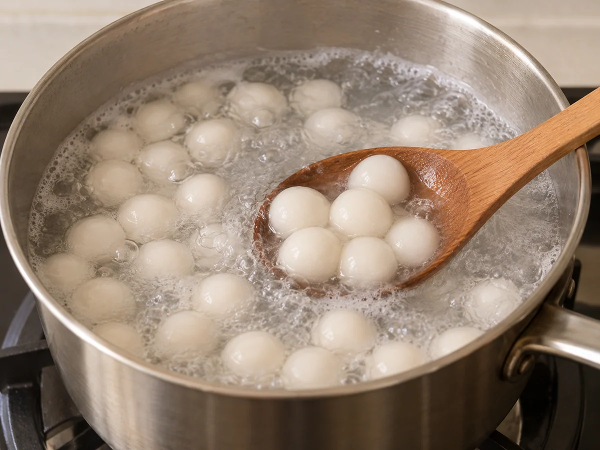 Boil and check the rice balls