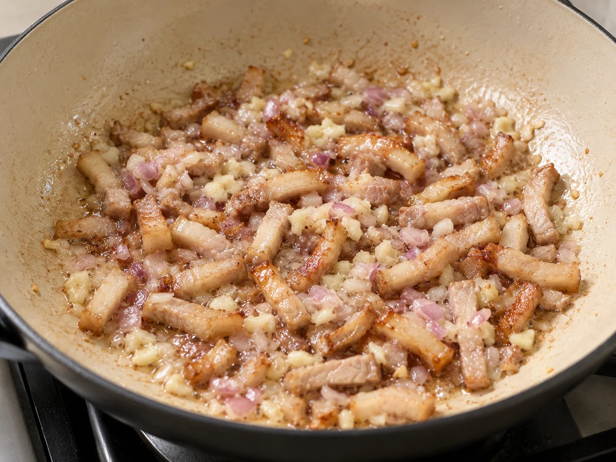 Render pork and fry aromatics