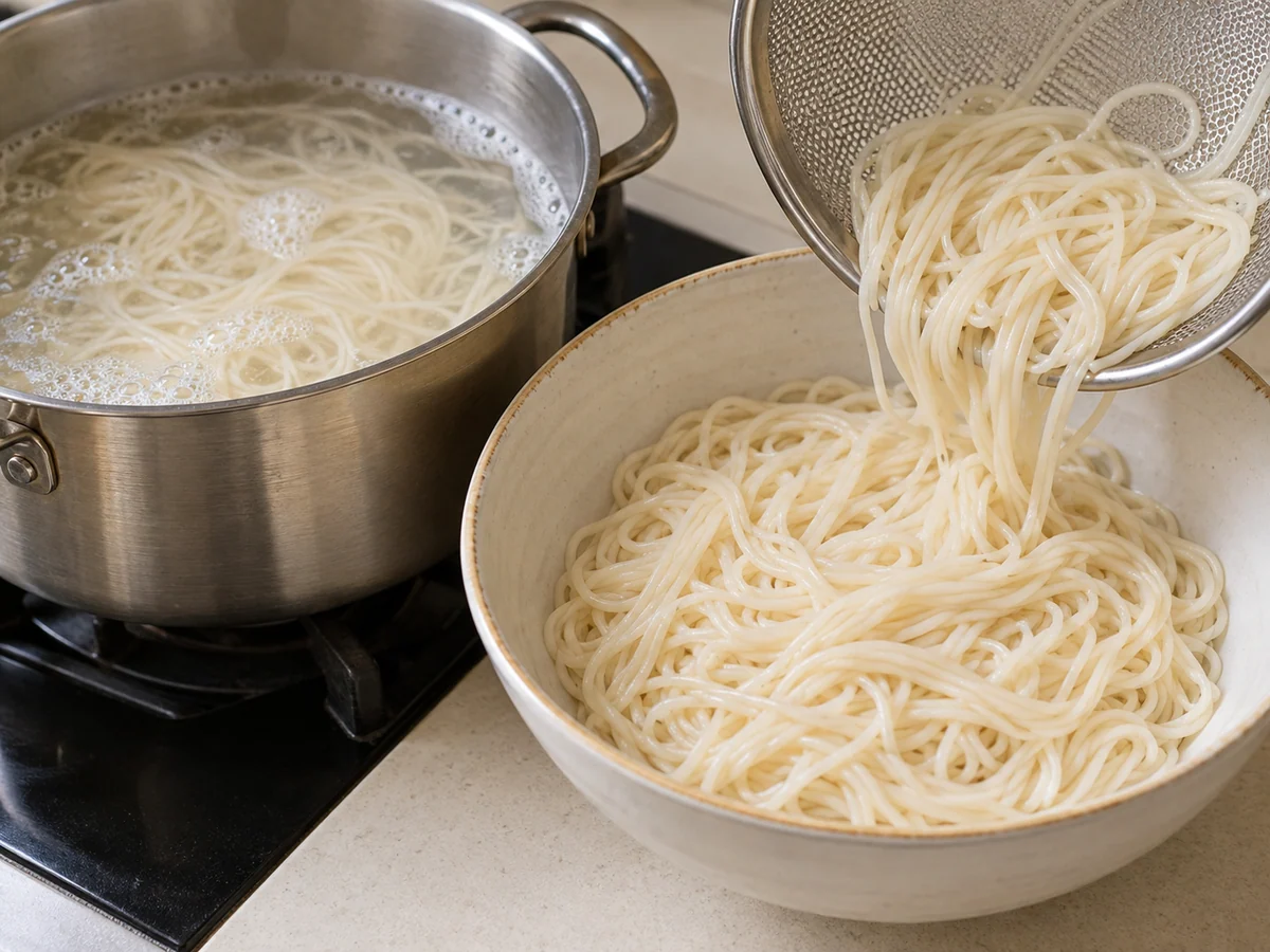 Cook noodles as labeled