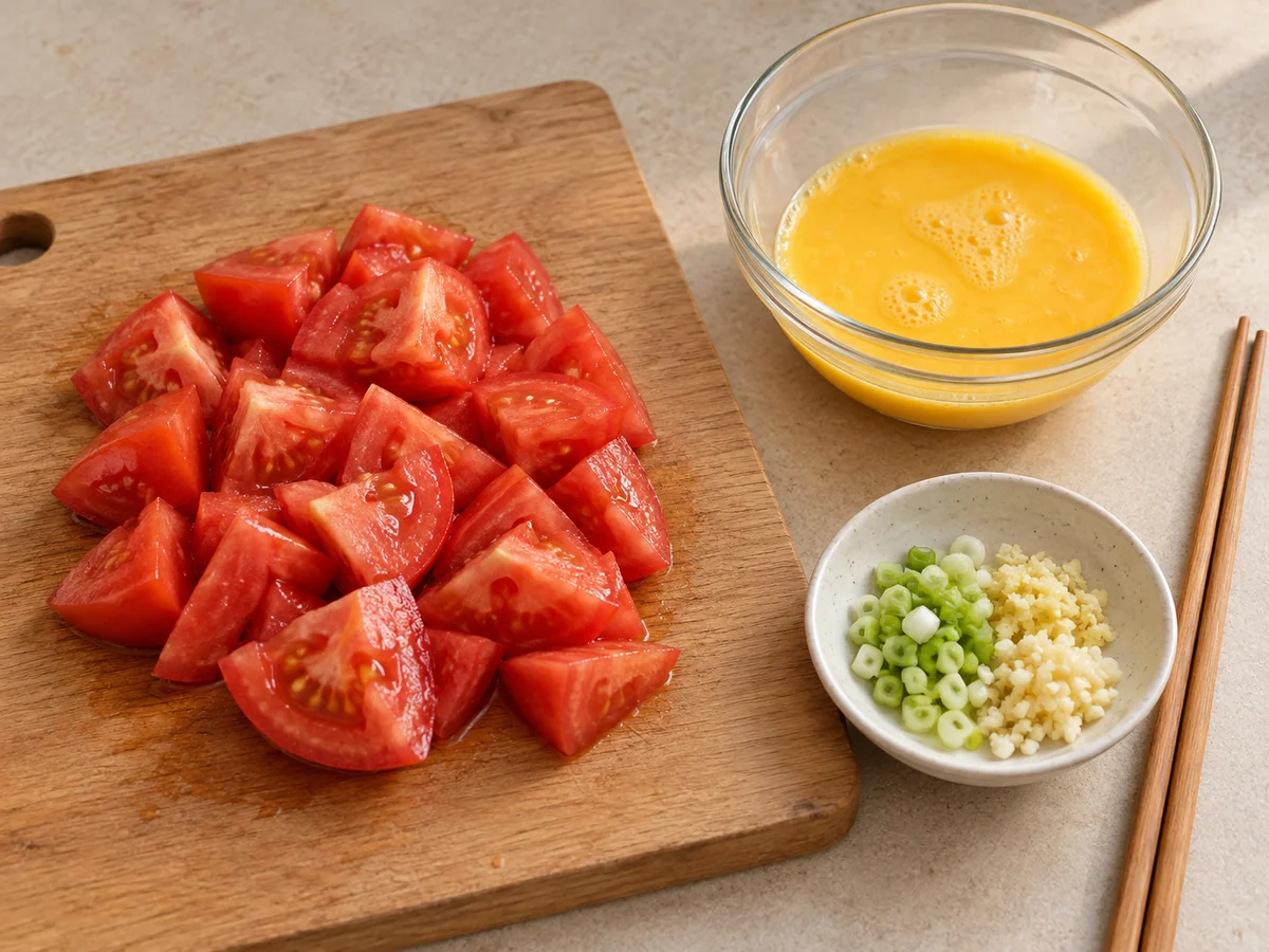Prepare tomato and egg